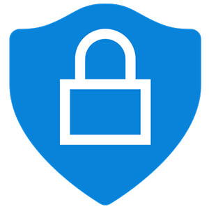 Icon von Microsoft Security mit blauem Schild und weißem Schloss