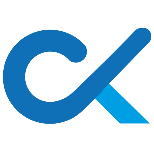 Ein blaues, transparentes CK-Logo symbolisiert IT Sicherheit und Cyber Security für Unternehmen.