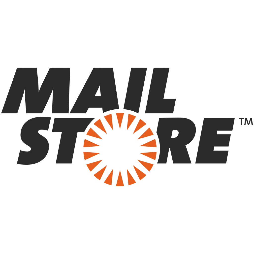 Das Mailstore-Logo zeigt den Firmennamen in stilisierter Schrift mit einem orangefarbenen, strahlenförmigen Design.