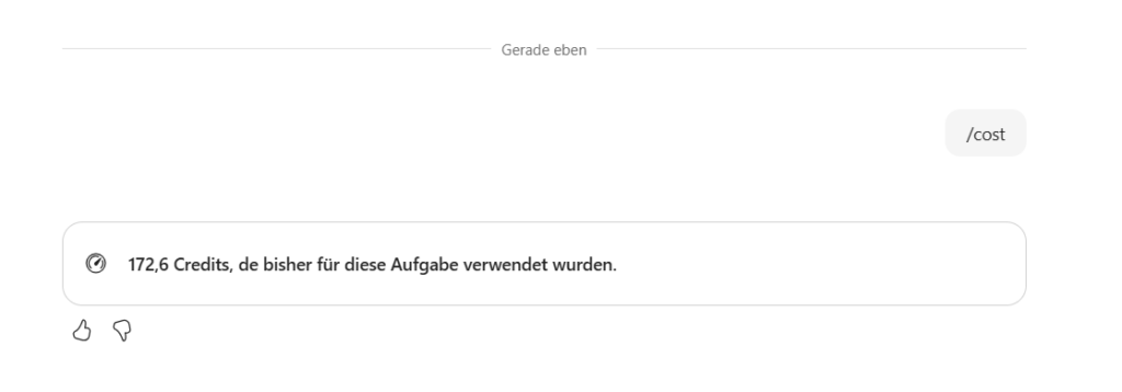 Kostenübersicht mit 172,6 Credits, die für die IT-Aufgabe verwendet wurden | © CodeKlar GmbH