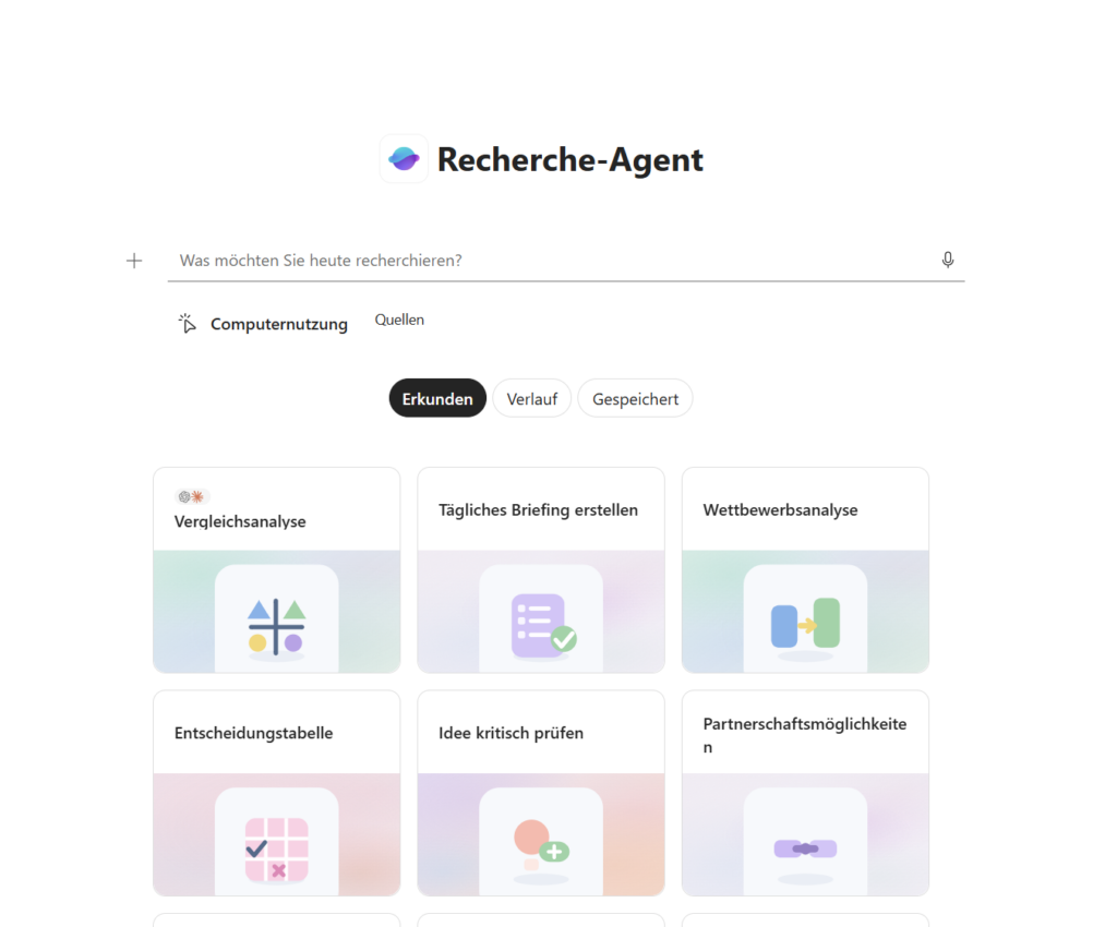Ein Recherche-Agent zeigt verschiedene Analyseoptionen für Microsoft 365 und Azure zur IT-Optimierung. | © CodeKlar GmbH