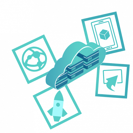 Ein digitales Diagramm zeigt Cloud-Server und Symbole, die den Einsatz von Azure App Services für IT-Sicherheit bei CodeKlar veranschaulichen.